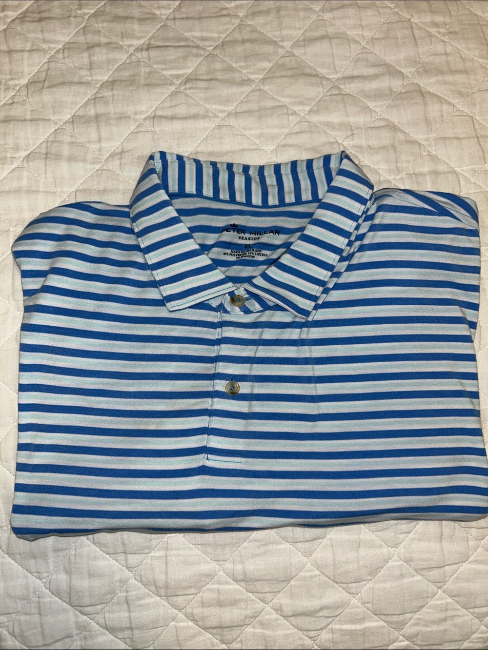 Peter Millar Light Blue and Navy Striped Polo